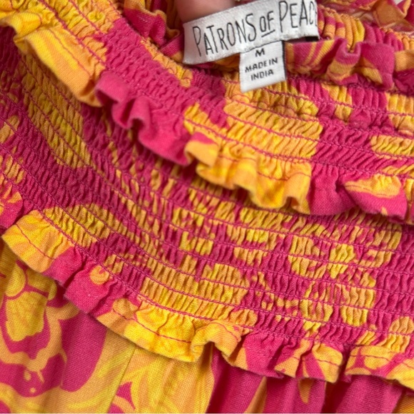 Patrons of Peace Angelo Wide-Leg Smocked Pants Pink Bird Floral M - Picture 9 of 9